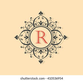 Letter R  Floral monogram.