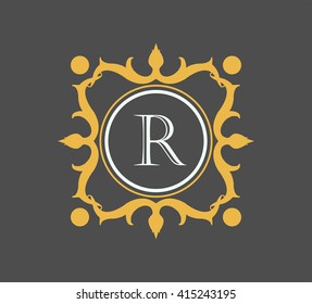 Letter R  Floral monogram.
