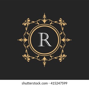Letter  R Floral monogram.