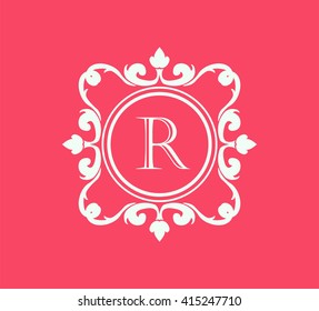 Letter  R Floral monogram.