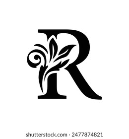 letter R flower alphabet. Beautiful capital letters 