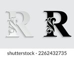 letter R. flower  letters. Vintage ornament initial Alphabet. Logo vector 
