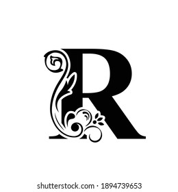 letter R. flower  letters. Vintage ornament initial Alphabet. Logo vector 
