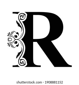 letter R. flower  letters. Vintage ornament initial Alphabet. Logo vector 
