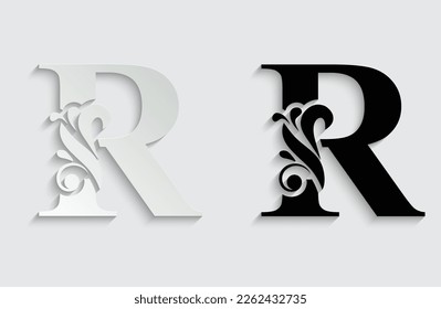 letter R. flower  letters. Vintage ornament initial Alphabet. Logo vector 
