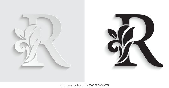 letter R flower letters. Vintage ornament initial Alphabet. Logo vector