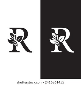 letter R flower letters. Vintage ornament initial Alphabet. Logo vector