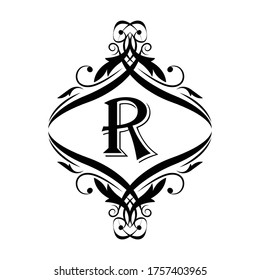 letter R flower  ornament. Vector logo. Monogram alphabet. Beautiful floral capital letters
