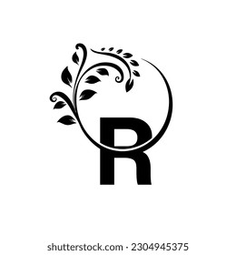 Letter R flower ornament. Vector logo. Minimalist and modern initial letter r logo vector image