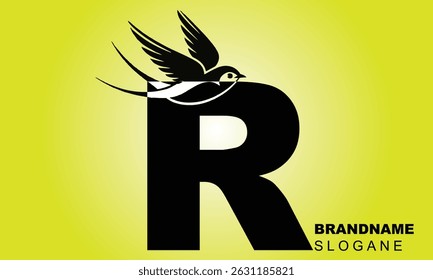 Letter R Flying Bird Logo Template Vector Sign. Dove Bird Logo on Letter B Concept