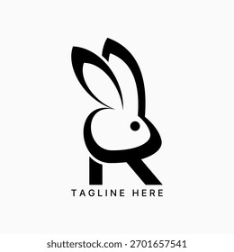 Letter R font with rabbit head 2 long ears bunny funny pet mascot cartoon animal logo design graphic concept creative premium vector stock image top