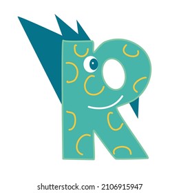 The letter R in the form of a dinosaur. A stylized element for children.