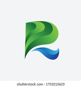 letter R forming leaf anda water vector logo template
