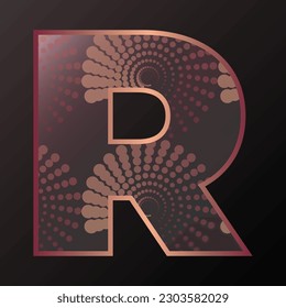 Letter R with frame and pattern inside on dark background