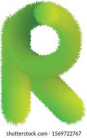 Letter R. Furry vector font made of fir branches for the new year.
