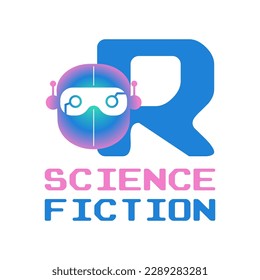 letter R futuristic robot head digital vector logo design