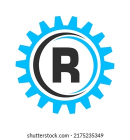 Letter R Gear Logo Design Template. Automotive Gear Logo for Business and Industrial Identity