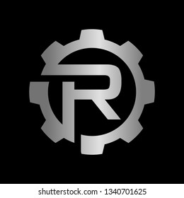 Letter R gear vector template logo. This Design is suitable for technology, industrial or automotive. Gradient. Gray.