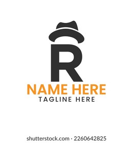 Letter R Gentlemen Hat Logo Design  Concept With Cowboy Hat Icon Template