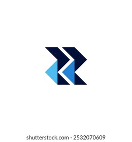 Letter R geometric Arrow back Logo Design Vector blue shape