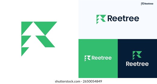 Letter R with geometric tree in negative space for nature logo icon design vector illustration, Symbol initial alphabet integrated with pine trees natural for environmental and brand identity business