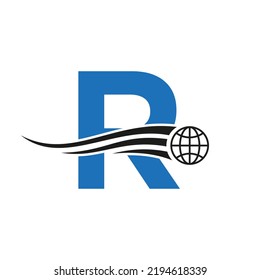Letter R Global Logo Combined With Global Icon, Earth Sign For Business and Technology Identity Template