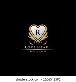 Letter R Gold Luxury Heart Icon Logo