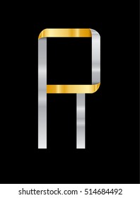 letter r with  gold and silver color  ribbon