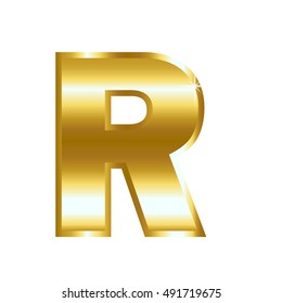 Letter R from gold solid alphabet.