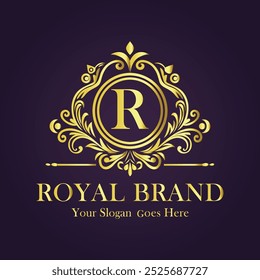 Letter R golden flower logo vector illustration.