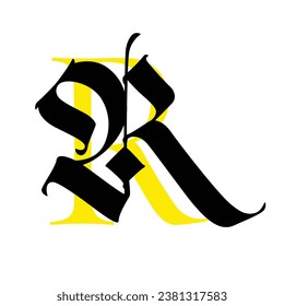 Letter R, in the Gothic style. Vector. Alphabet. The symbol is isolated on a white background. Calligraphy and lettering. Medieval Latin letter. Logo for the company. Monogram. Elegant font for tattoo