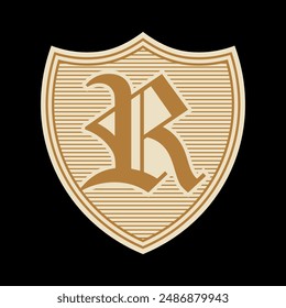 The letter R in the Gothic style. Vector. Old alphabet. Set of soccer logo or soccer club badge. Football logo with shield background vector design