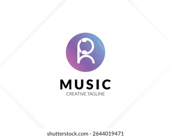 Letter R gradient music logo with headphone for your brand
