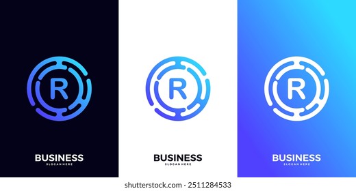 Letter R gradient tech logo design template. Abstract global symbol with circle connection logo.