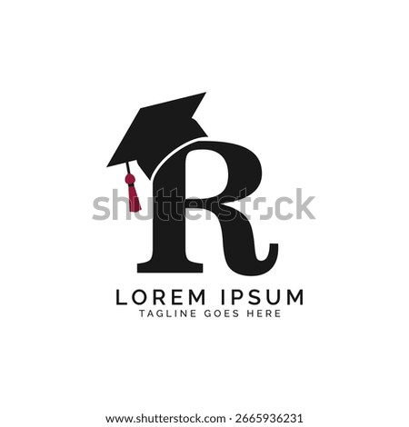 Letter R with Graduation Cap Logo. Alphabet R Education Hat icon