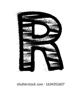 Letter R. Graffiti alphabet with spray lines and overspray. Vector illustration