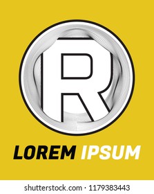 Letter R graphic creative line alphabet symbol outline in mesh hole. Vector elements for posters, t-shirts and cards.
