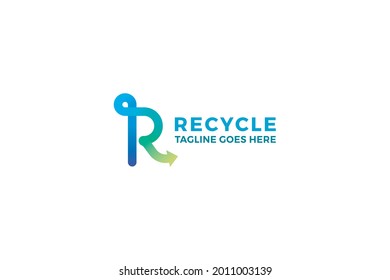 Letter R green color spiral recycle creative natural business logo