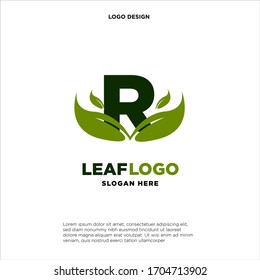 Letter R Green Leaf Logo Design Element, Letter R leaf initial logo template