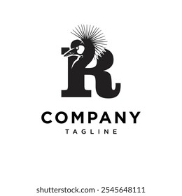 Letra R Gris Crowned Crane Logo Icon Vector