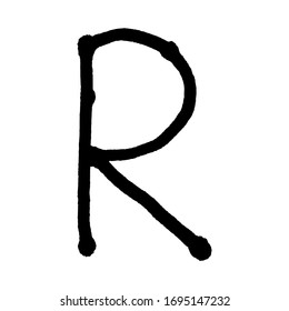 The letter R. Grunge ink alphabet, isolated on white background. Hand drawn with ink. Vector illustration