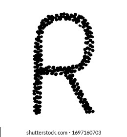 The letter R. Grunge ink alphabet, isolated on white background.  Vector illustration