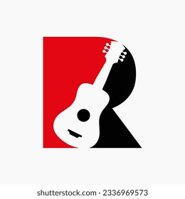 Letter R Guitar Logo. Guitarist Logo Concept With Guitar Icon. Festival and Music Symbol