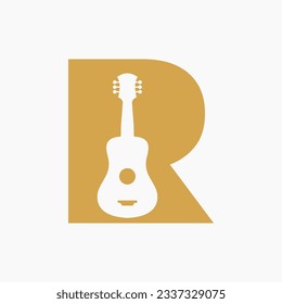 Letter R Guitar Logo. Guitarist Logo Concept With Guitar Icon. Festival and Music Symbol