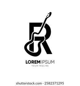 Letter R Guitar Silhouette Logo Design Vector Icon Graphic Emblem Symbol Illustration