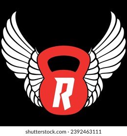 letter r gym logo design with wings