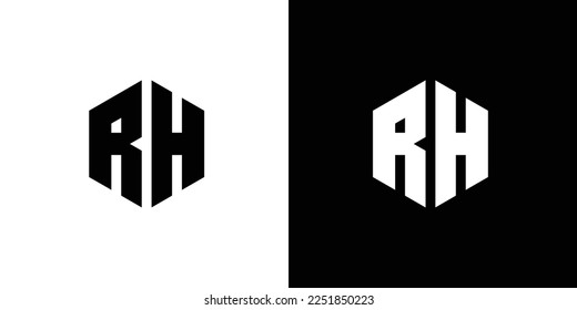 Letter R H polygon, Hexagonal minimal and professional logo design on black and white background