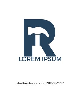 Letter R Hammer logo design. Repair, Construction or Renovation Vector Logo Concept.