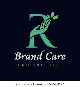 Letter R Hand Care Nature Leaf Logo Design