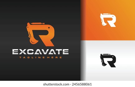 letter R hand excavator logo